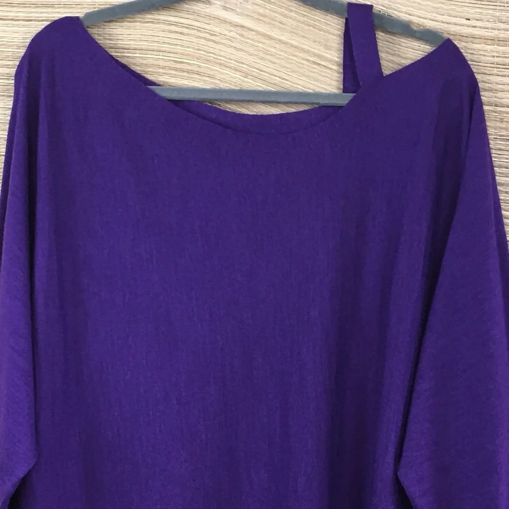 Eileen Fisher Asymmetric Neck 100% Merino Wool Sweater In Purple Size 3X